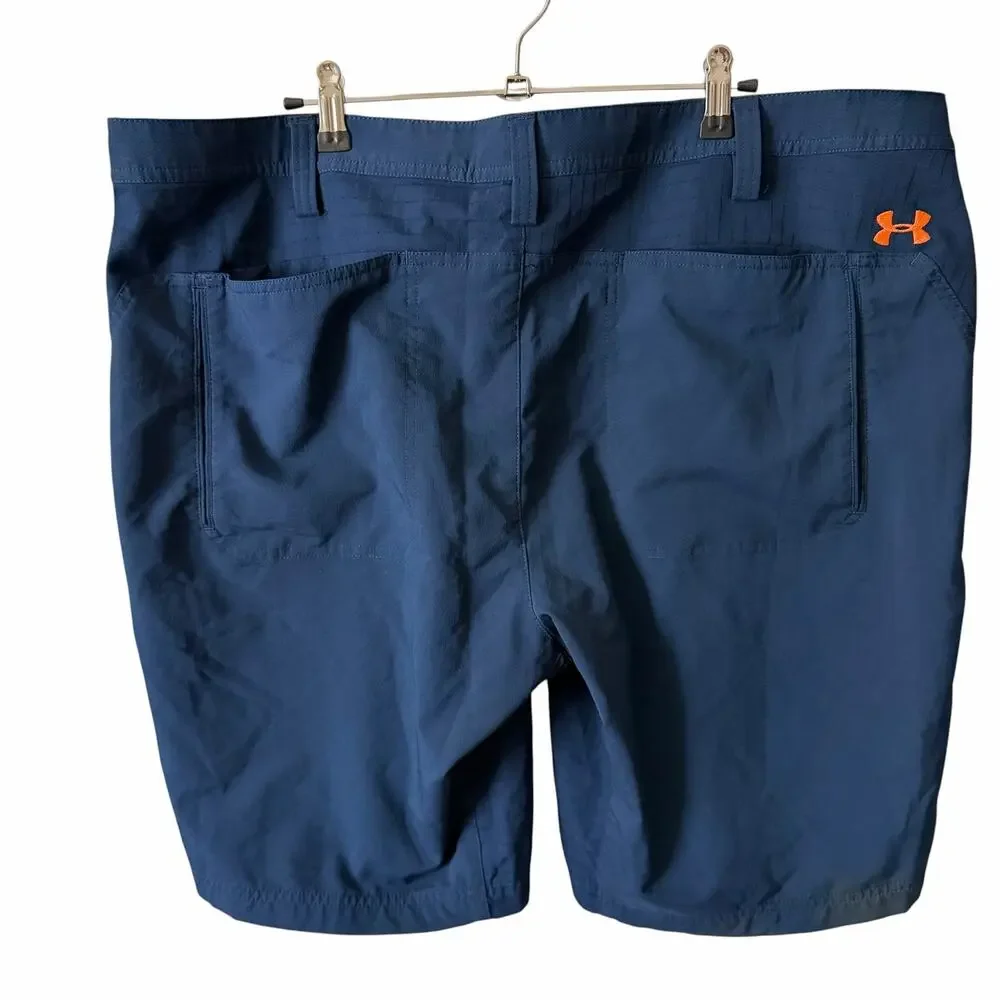 UA Under Armour Mens Size 42 Casual Shorts Flat Front Blue Orange Stretch Pocket